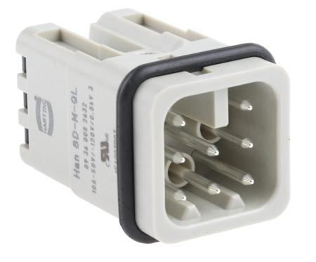 09360082632 HARTING Heavy Duty Power Connector Insert, 10A, Male, Han D Series, 8 Contacts