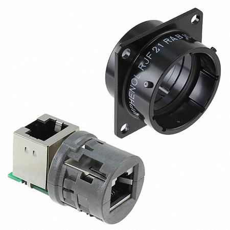 RJF21RAB Amphenol Socapex RJF Series Female RJ45 Connector, Panel Mount, Cat5e Right Angle 1 Port 8 -Way
