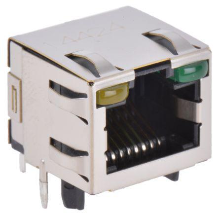 406549-1 TE Connectivity 406549, Cat5 8 Way Right Angle PCB Mount Unshielded RJ45 Modular Jack Female