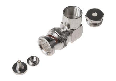 R13-006-02-094712000 RS Pro Right Angle 75Ω Cable Mount BNC Connector Plug, Clamp Termination RG179E Silver