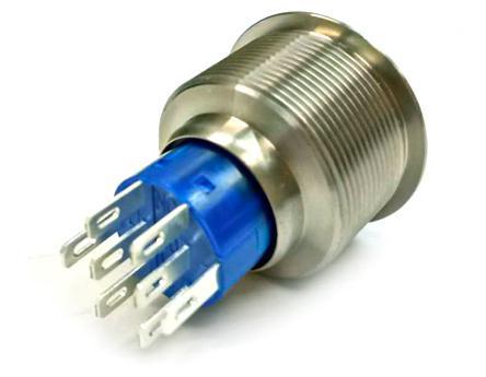175-9259 2NO/2NC Lock Push Button Switch, IP67, 25.2 Dia.mm, Panel Mount White LED, 250V ac