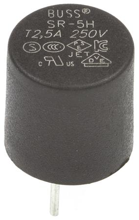 SR-5H-2-5A-BK Eaton PC Board Non Resettable Fuse, Radial 2.5A, 300V ac