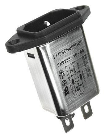 FN9233ES1B-3-06 Male C14 IEC Filter Snap-In,faston,Rated At 3A,250 V ac Operating Frequency DC to 400Hz