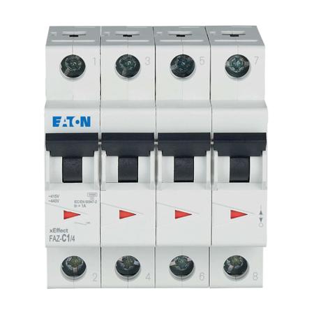 279046-FAZ-C1-4 Eaton xEffect FAZ MCB, 4P, 1A Curve C, 400V AC, 60V DC, 10 kA Breaking Capacity