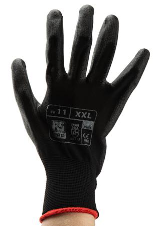 184-5985 RS PRO Polyurethane-Coated Reusable Gloves, Size 11, Black, Abrasion Resistant, Anti-Slip, General Purpose, Good