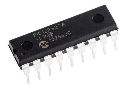 PIC16F627A-I-P Microchip PIC16F627A-I/P, 8bit PIC Microcontroller, 20MHz, 128 B, 1024 x 14 words Flash, 18-Pin PDIP
