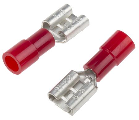 613-9839 RS PRO Red Insulated Female Spade Connector, Receptacle, 6.35 x 0.8mm Tab Size, 0.5mm² to 1.5mm²