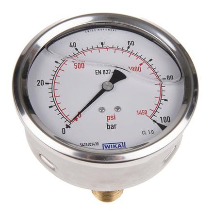 7656072 WIKA  Analogue Positive Pressure Gauge Back Entry 100bar, Connection Size G 1/2 RS Calibration