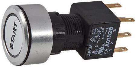 A1PCA1Y203K403 DP Momentary Push Button Switch, Panel Mount Blue LED, START