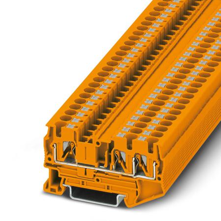 1080104 Phoenix Contact PT 4-TWIN OG Series Orange Feed Through Terminal Block, 4mm², Single-Level, Push In Termination