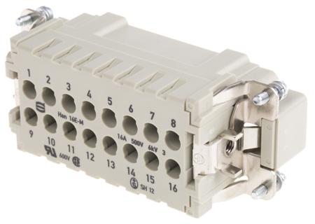 09330162602 Han E Series size 16 A Connector Insert, Male, 16 Way, 16A, 500 V
