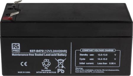 537-5472 RS PRO 12V T1 Sealed Lead Acid Battery, 3.2Ah