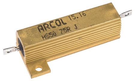 HS50-75R-J Arcol HS50 Series Aluminium Housed Axial Wire Wound Panel Mount Resistor, 75Ω ±5% 50W