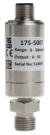 175-5007 RS PRO Pressure Sensor, 0bar Min, 50mbar Max, Analogue Output, Relative Reading