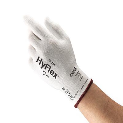 11725110 Ansell HyFlex 11-725 White HPPE, Nylon, Spandex Cut Resistant Gloves, Size 11, Polyurethane Coating