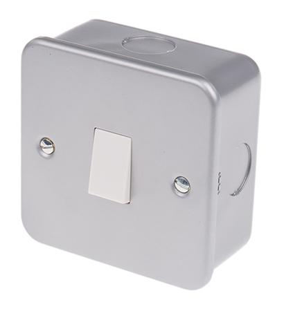 768-3523 Grey 6 A Surface Mount Rocker Light Switch Grey 5 mm, 2 Way Screwed Matte, 1 Gang BS Standard, 240 V 86.5mm