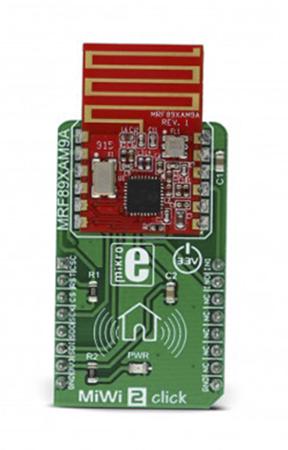 MIKROE-2925 MikroElektronika MiWi 2 click MRF89XAM9A for Alarms, Applications for Remote Keyless Access, Data Loggers, Developing