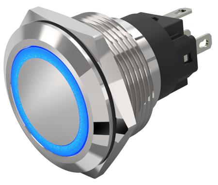 82-6151.2124 EAO 82 Series Illuminated Illuminated Push Button Switch, Latching, Panel Mount, 22.3mm Cutout, SPDT, Blue LED, 240V,