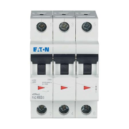 278917-FAZ-K63-3 Eaton xEffect FAZ MCB, 3P, 63A Curve K, 400V AC, 60V DC, 10 kA Breaking Capacity