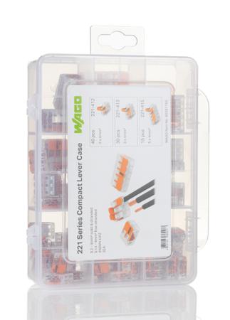 887-1046 WAGO 221 Series Lever Connector Set, 2, 3, 5-Way, 32 A, 24 → 12 AWG Wire, Cage Clamp Termination