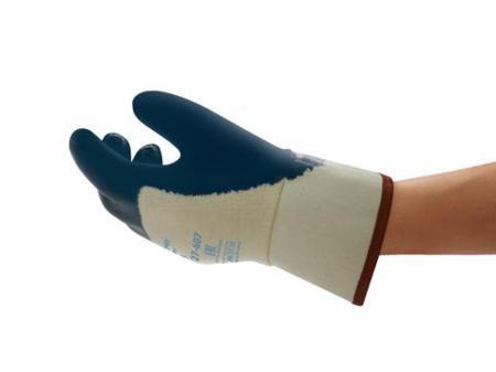 27607080 Ansell ActivArmr Hycron 27-607 Blue Cotton Oil Grip, Oil Repellent Work Gloves, Size 8, Nitrile Coating