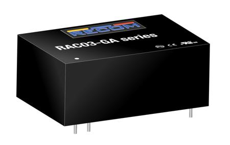 RAC03-12SGA Recom 3W AC-DC Converter, 250mA, 12V dc
