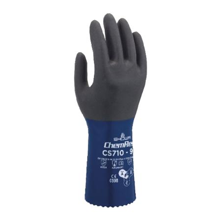 SHOCS7104 Showa CS710 Black, Blue Polyester Chemical Resistant Work Gloves, Size XL, Nitrile Coating