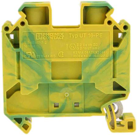 3044212 Phoenix Contact  UT 16-PE Series Green/Yellow, 1.5 → 25mm², Single-Level, Screw Termination, ATEX