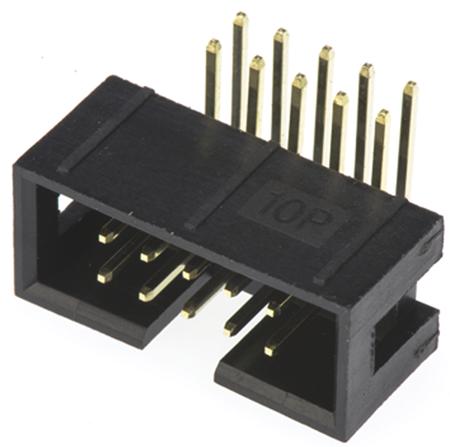 T821110A1R100CEU Amphenol Communications Solutions T821 Series Right Angle Through Hole PCB Header, 10 Contact(s), 2.54 mm Pitch, 2 Row,