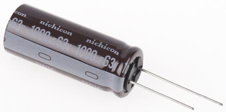 UPM1J102MHD Nichicon 1000μF Aluminium Electrolytic Capacitor 63V dc, Radial, Through Hole -