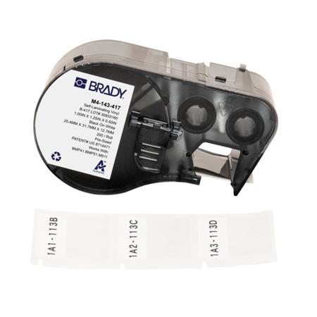 M4-143-417 Brady B-417 on Black on White, Transparent Label, 25.40 mm Width, 25.40mm Label Width