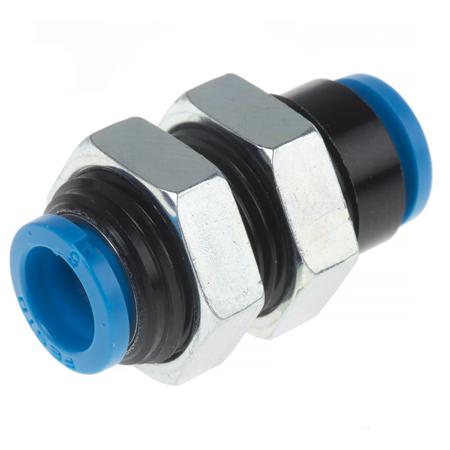 QSMS-6 Festo Pneumatic Bulkhead Tube-to-Tube Adapter Straight Push In 6 mm to Push In 6 mm