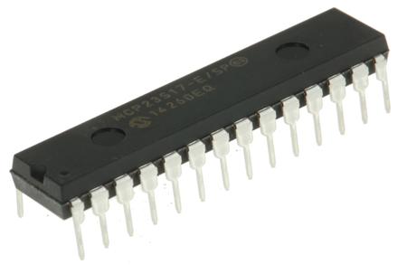 MCP23S17-E/SP Microchip 16-Channel I/O Expander SPI 28-Pin PDIP,