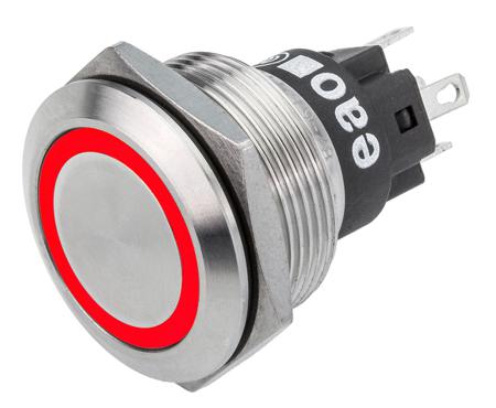 82-6651.2114 EAO 82 Series Illuminated Push Button Switch, Latching, Panel Mount, 22.3mm Cutout, SPDT, Red LED, 240V, IP65, IP67