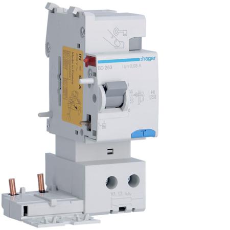 BD263 Hager BD RCCB, 63A, 2P Pole, 30mA, Type A-HI