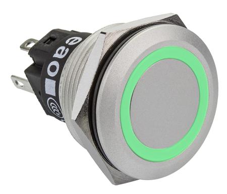 82-6551.2134 EAO 82 Series Illuminated Push Button Switch, Latching, Panel Mount, 22.3mm Cutout, SPDT, Green LED, 240V, IP65, IP67