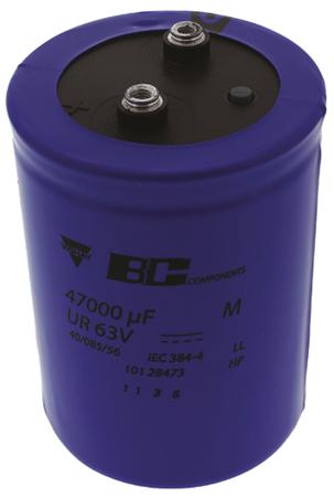 MAL210128473E3 Vishay Aluminium Electrolytic Capacitor 47000μF 63V dc 76mm Screw Terminal 101 PHR-ST Series, Chassis Mount