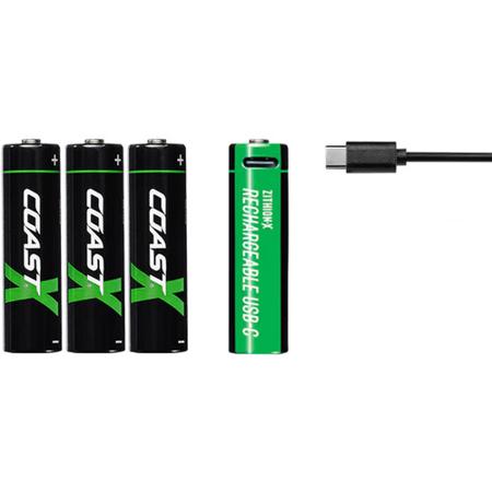 ZXAA Coast AA Lithium-Ion AA Battery, 2.4Ah, 1.5V - Pack of 4