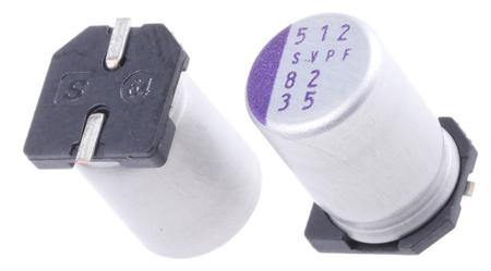 35SVPF82M Panasonic Aluminium Polymer Capacitor 82μF 35V dc 8mm E12 OS-CON Series, Surface Mount Polymer, ±20% 8 x 11.9mm 11.9mm