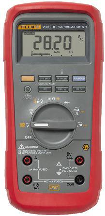 FLUKE 28 IIEX Fluke 28EX Handheld Digital Multimeter, True RMS, 10A ac Max, 10A dc Max, 1000V ac Max, ATEX - UKAS Calibrated