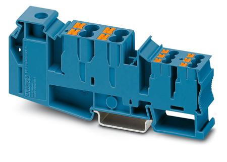 3214081 Phoenix Contact  PTU 35/4X6/6X2.5 BU Series Blue, 1.5 → 50mm², Push In Termination