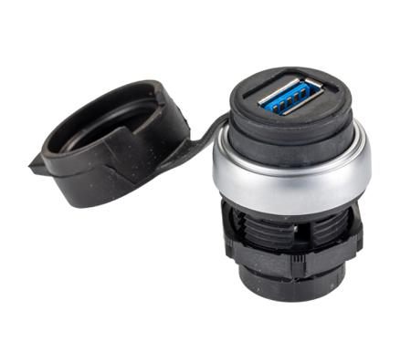 LPCD01 Lovato Straight, Socket- Single Port Type A to A 3.0 IP20, IP65 USB Connector