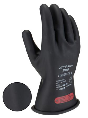RIG011B100 Ansell Black Natural Rubber Electrical Protection Electrical Insulating Gloves, Size 10, Natural Rubber Coating