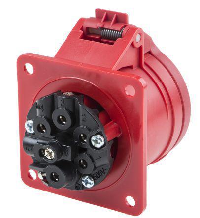 893-7950 RS Pro Optima Series, IP44 Red Panel Mount 6P+E Industrial Power Socket, Rated At 16A, 400 V