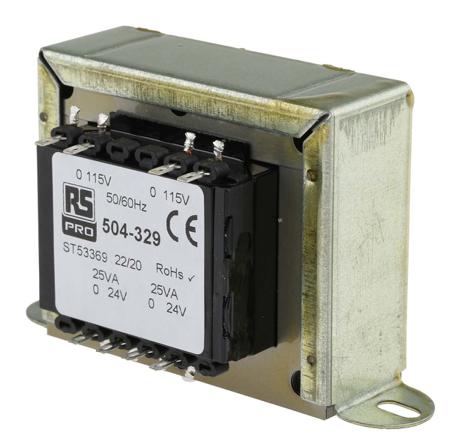 504-329 RS PRO 50VA 2 Output Chassis Mounting Transformer, 24V ac, IEC 61558-2-6