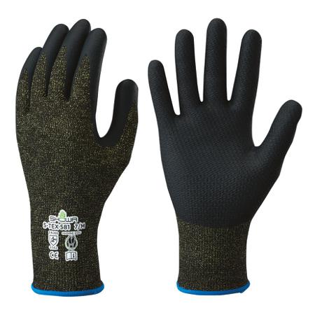 SHOS5811 Showa S-Tex 581 Black, Grey 13 Gauge Hagane Coil, Kevlar Abrasion Resistant, Cut Resistant Work Gloves, Size Small,