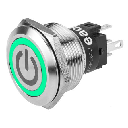 82-6151.1133.B002 EAO 82 Series Illuminated Push Button Switch, Momentary, Panel Mount, 22.3mm Cutout, SPDT, Green LED, 240V, IP65, IP67