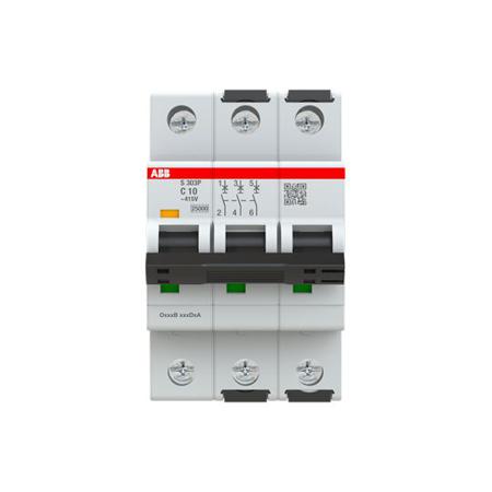 2CDS383001R0104 ABB S303 MCB, 3P, 10A Curve C, 415V AC, 125V DC, 15 kA Breaking Capacity