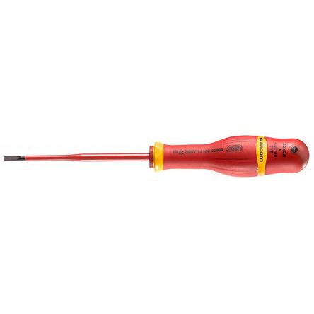 AT4X100TVE Facom Slotted Insulated Screwdriver, 4 mm Tip, 100 mm Blade, VDE/1000V, 210 mm Overall