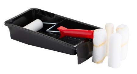 287-8150 RS PRO Paint Roller Kit includes: 2 x Acrylic Roller Sleeve, 2 x Foam Roller Sleeve, Mini Roller Cage Frame, Plastic
